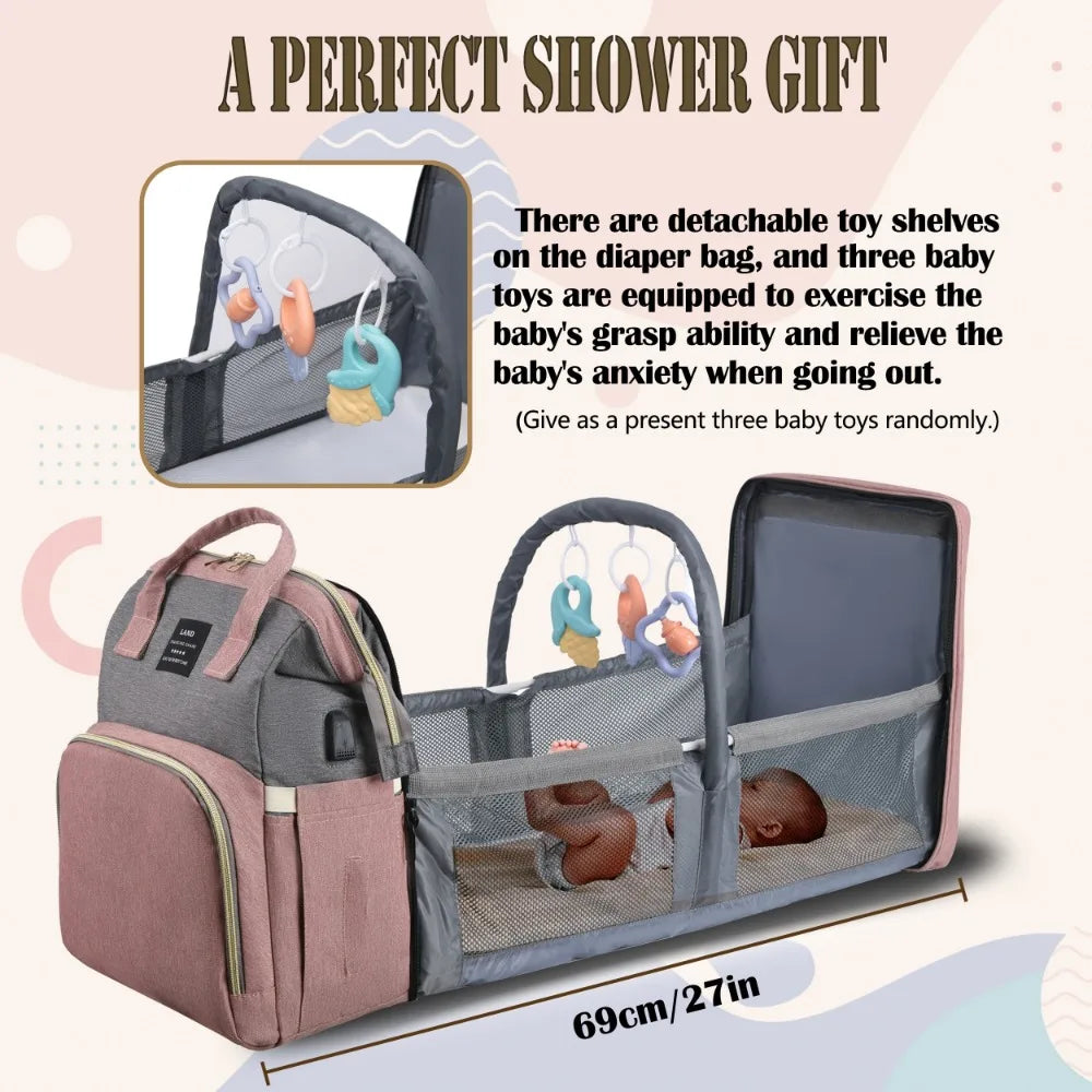 Lightweight New-Mum Nappy Bag With Portable Folding Crib