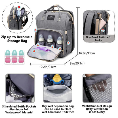Lightweight New-Mum Nappy Bag With Portable Folding Crib