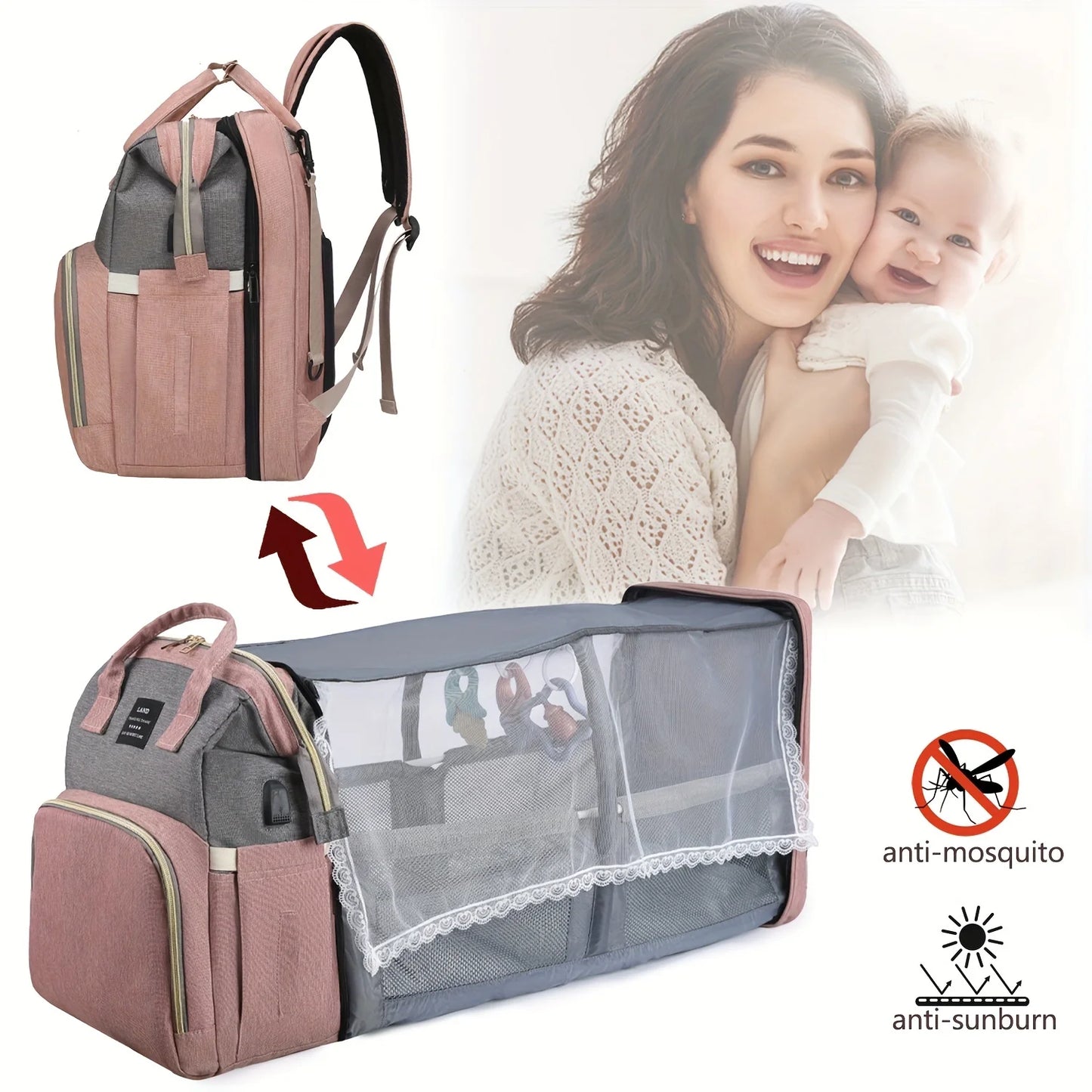 Lightweight New-Mum Nappy Bag With Portable Folding Crib