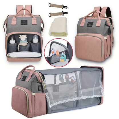 Lightweight New-Mum Nappy Bag With Portable Folding Crib